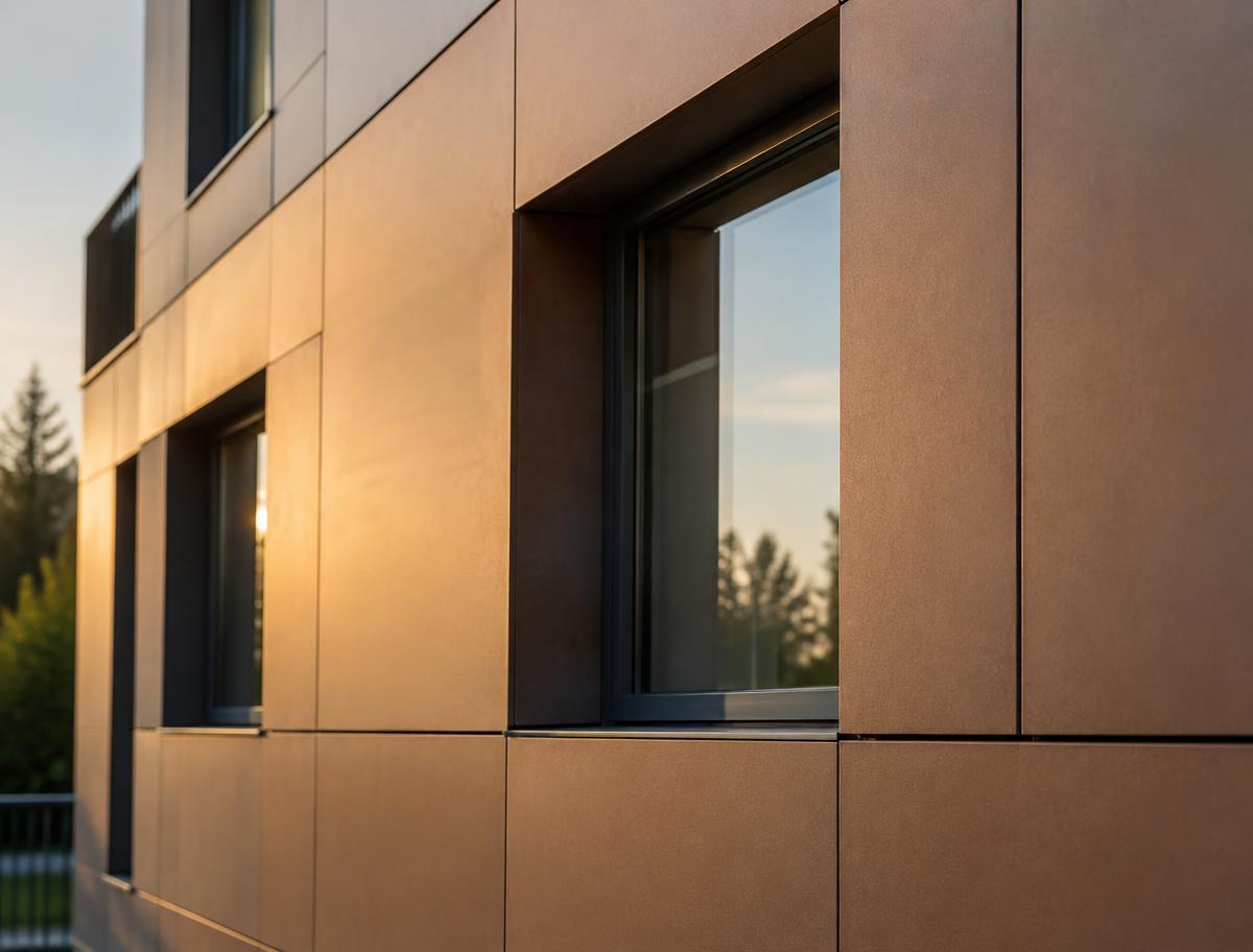Fachada industrializada terminada con paneles cerámicos y ventana